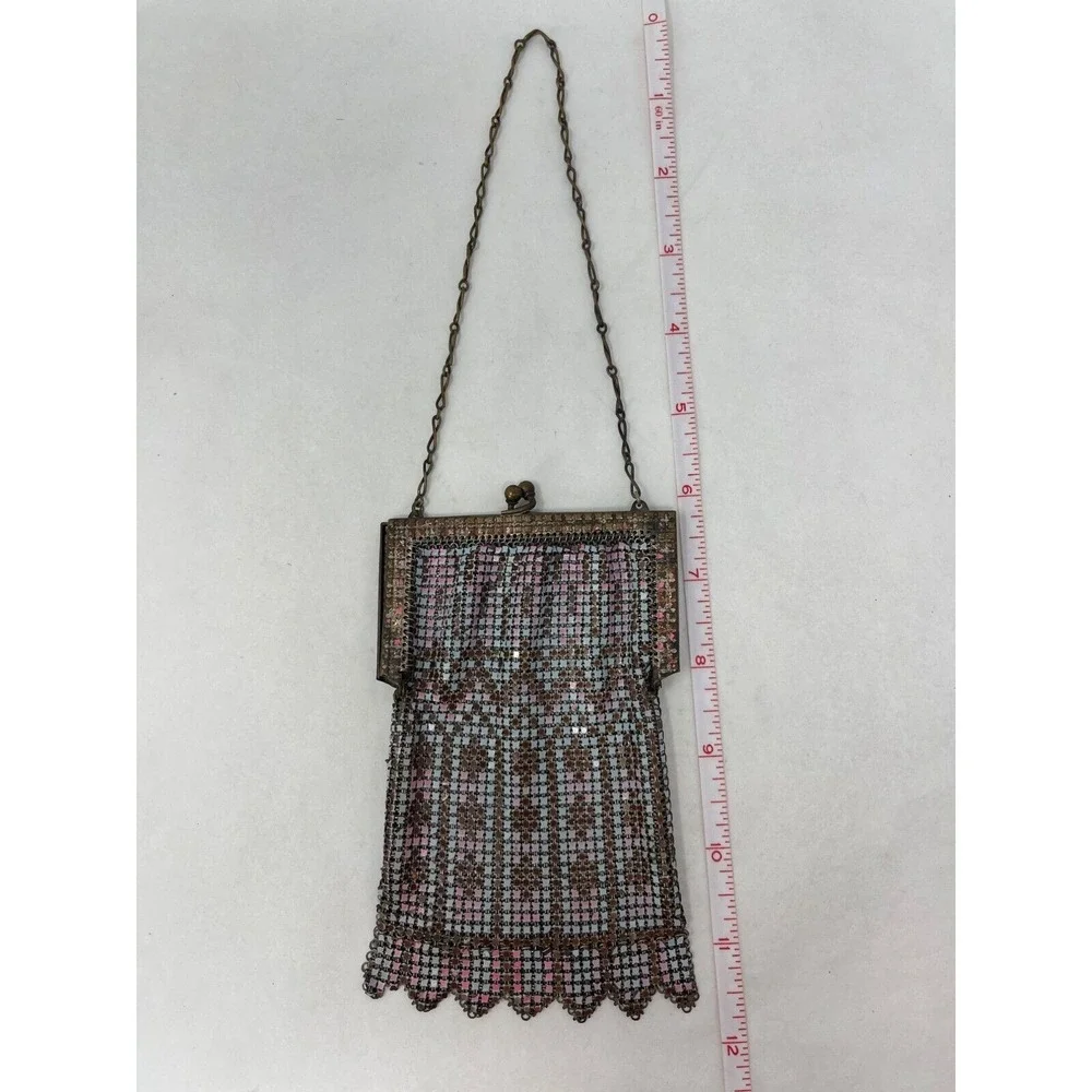Whiting Davis Flapper‎ Purse Chain Mail Metal Mesh Pink Blue Handbag 1920s